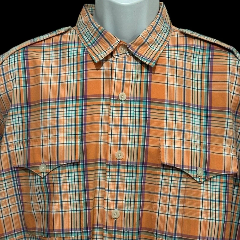 Polo Ralph Lauren Men Shirt Plaid TRIM‎ MILITARY Button Flap Pocket Epaulets XL